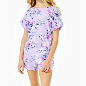 Lilly Pulitzer Girls Kallima Romper. Lilac Trunks In The Air. Size Small 4/5.
